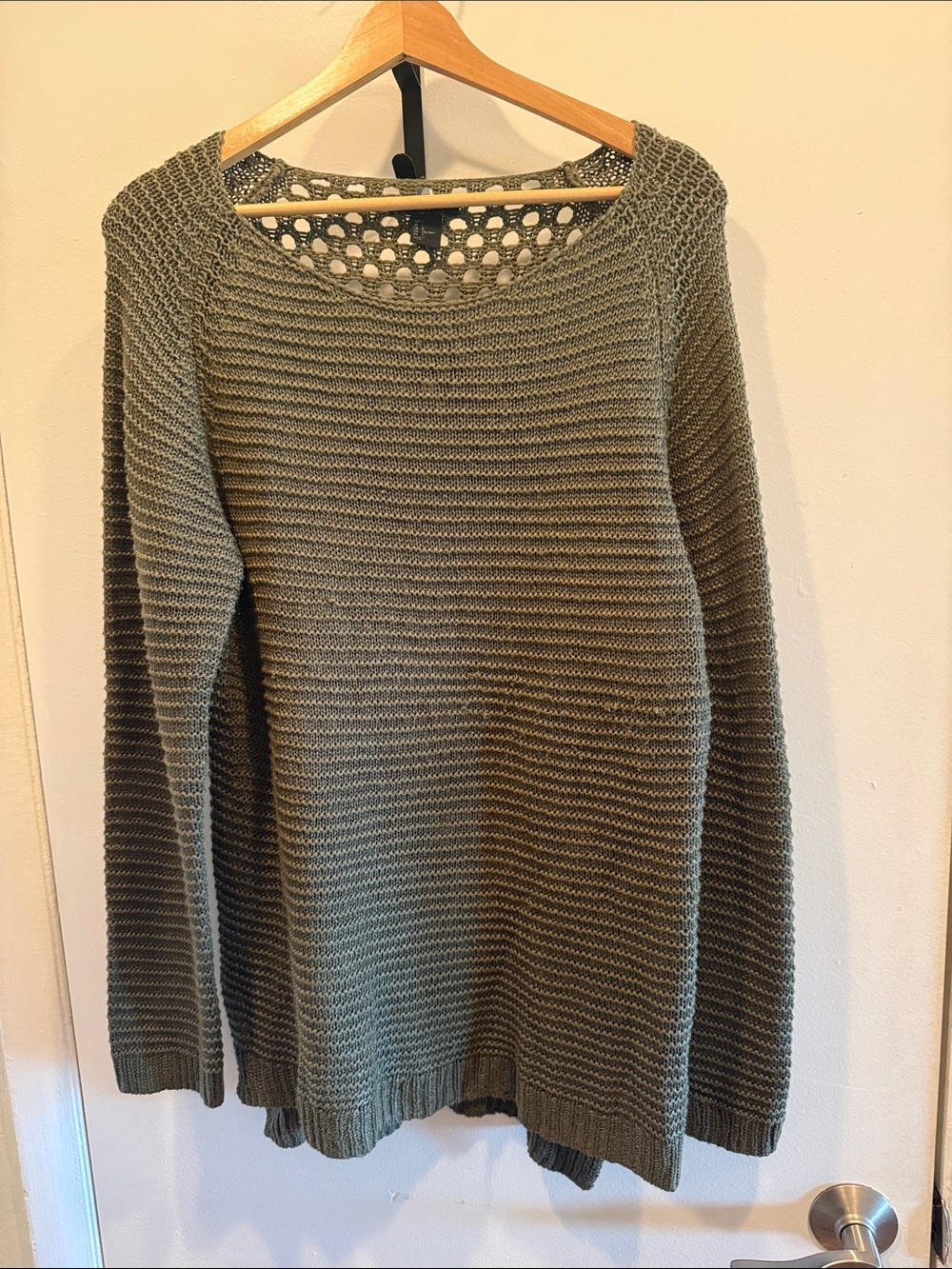 H&M Olive Green Knit Sweater with Eyelet Back Detail